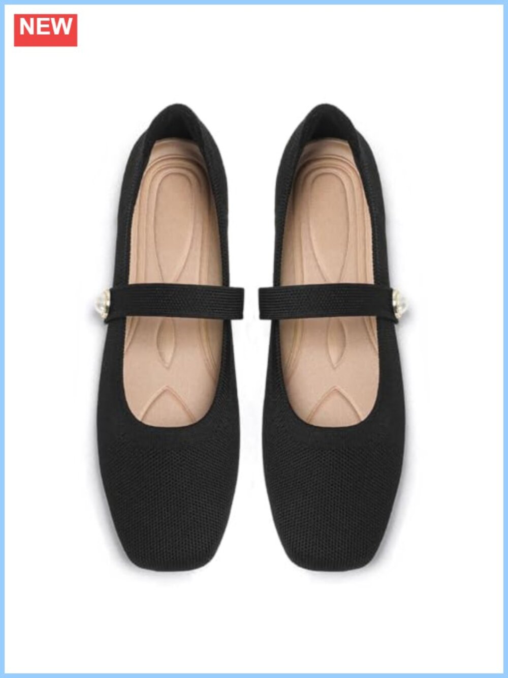 Womens Mary Jane Flats Square Toe Knit Ballet Flats Comfortable